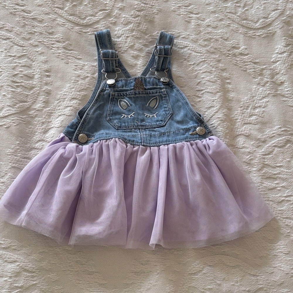 OshKosh B’gosh Denim and Lavender Unison Tulle Kids Dress Gently Loved 2t